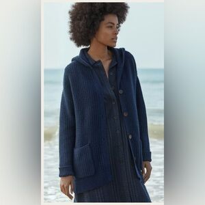 Poetry Knitted Hooded Jacket Wool and Organic Cotton in Navy , size US 12